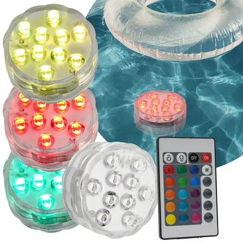 4er-Set Multicolor-LED-Unterwasserleuchten: 15 Farben, Fernbedienung, IP68