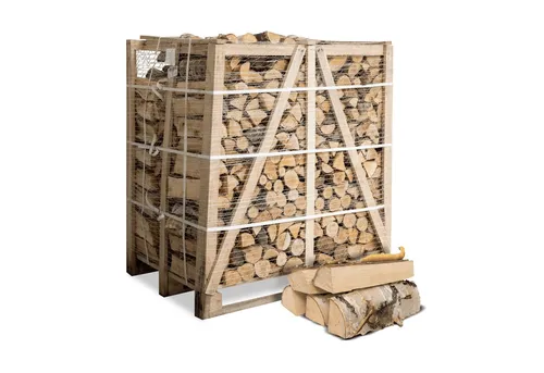 HEIZFUXX Kaminholz Birke 1 RM, 500 kg (Palette) - Hochwertiges, kammergetrocknetes Birkenbrennholz mit unter 20% Restfeuchte für sauberes und effizientes Feuer. Ideal für Kamin und Feuerschale – genießen Sie angenehme Wärme und stimmungsvolles Licht.