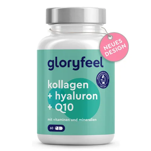 gloryfeel ® Kollagen + Coenzym Q10 + Hyaluronsäure - Zink, Magnesium, Vit B12, D3, A & C  60 Kapseln