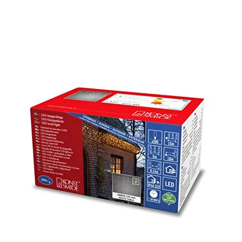 KONSTSMIDE LED-Lichtervorhang 200-flammig - Weihnachtsbeleuchtung für den Außenbereich, 15 m Gesamtlänge, energieeffiziente LED in warmweiß mit IP44 Schutz, perfekt für festliche Stimmung im Garten oder auf der Terrasse.