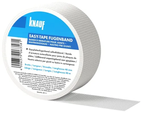 Knauf EASY-TAPE Fugendeckband 48 mm x 45 m – Selbstklebender Bewehrungs-Streifen für Gipsplatten - Das Knauf EASY-TAPE Fugendeckband ist ideal zum Verspachteln von Gipsplatten. Mit 48 mm Breite und 45 m Länge verhindert es Rissbildung und ermöglicht eine blasenfreie Verarbeitung – für ein perfektes Finish in jedem Innenraum.