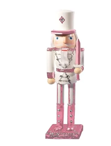 Ciao Christmas Nutcracker Toy Soldier Halberdier (24cm) Wooden Glittery Decoration, pink/White