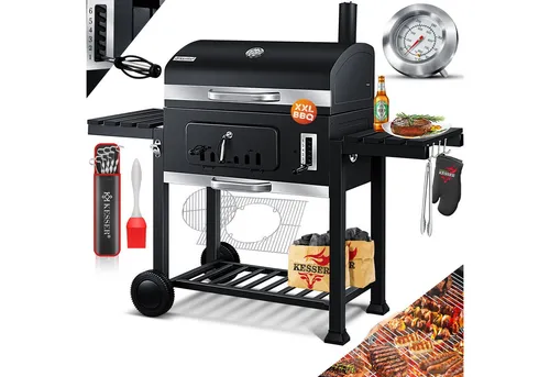 KESSER® Grillwagen XXL - Holzkohlegrill mit Deckel und Thermometer - Grills | KESSER Holzkohlegrill mit pulverbeschichteter Feuerwanne, emailliertem Grillrost und integriertem Deckelthermometer für perfektes Grillen im Garten oder auf der Terrasse.