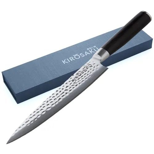 Kirosaku Japanisches Messer - 20cm Santoku Damast Küchenmesser aus 67 Schichten Damaststahl - Scharfes Profi Küchenmesser mit Ergonomischem Pakkaholz Griff - Kochmesser für Hobby- und Profiköche