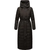 Navahoo Damen Wintermantel - Warmer Steppmantel mit Kapuze und Taillengürtel in Schwarz (Gr. XXL) - Funktionsjacken – Eleganter, gesteppter Wintermantel mit abnehmbarem Kunstfellkragen und praktischen Reißverschlusstaschen für optimalen Komfort in der kalten Jahreszeit.