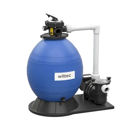 Wiltec Sandfilteranlage 750 W mit 71l Filtertank - Poolfilter mit selbstansaugender Pumpe, 750 W Leistung und 20000 l/h Durchfluss für kristallklares Wasser in Aufstellpools und kleinen Schwimmbädern.