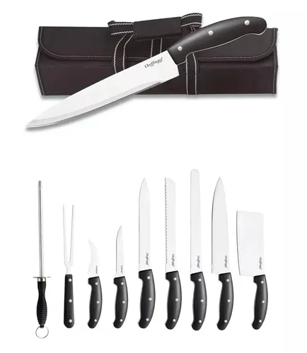 BBQ Grill XXL 10 tlg Messerset mit faltbarer Rolltasche - Messerset 10 tlg für BBQ und Grillen, rostfrei und perfekt organisiert in einer praktischen Rolltasche. Ideal für Grillliebhaber, die alles griffbereit haben wollen!