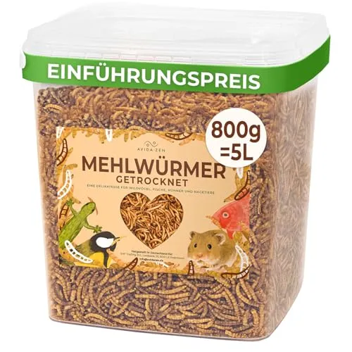 AVIDA ZEN Mehlwürmer getrocknet 5 ltr., ideal als Wildvogelfutter und Igelfutter, getrocknete Mehlwürmer, nährstoffreicher Snack für Nager, Reptilien, Vögel, Fische, Igel, Schildkröten