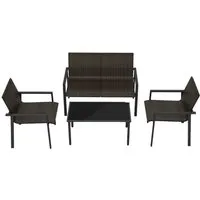 Costway Gartenmöbel Set 4-TLG. mit 2 Stühlen in Braun - Hochwertiges Rattan-Gartenmöbelset mit ergonomischen Stühlen und robustem Metallrahmen. Ideal für entspannte Stunden im Freien. Der elegante Tisch mit gehärteter Glasplatte bietet zusätzlichen Komfort.
