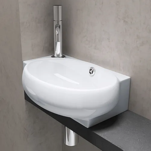 doporro Waschbecken Gäste-WC Aufsatzwaschbecken 42x28cm - Platzsparendes Hängewaschbecken aus hochwertiger Keramik mit Lotus-Effekt, ideal für kleine Bäder. Einfache Montage und moderne Badkeramik für Ihr Gäste-WC.