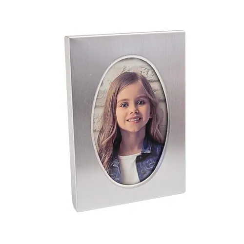 Doppelmoppel Bilderrahmen Fotorahmen, für Portrait, für Sammelkarten, Metall, Aluminium gebürstet, 6,5 x 9 cm, oval