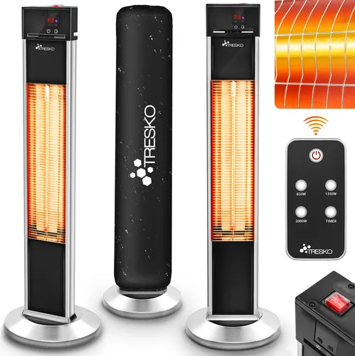 TRESKO Infrarot Heizstrahler 2000W mit Fernbedienung - Heizstrahler für Innen & Außen, 3 Heizstufen und Instant-Heat für sofortige Wärme. Ideal für Gartenpartys oder gemütliche Abende auf der Terrasse.