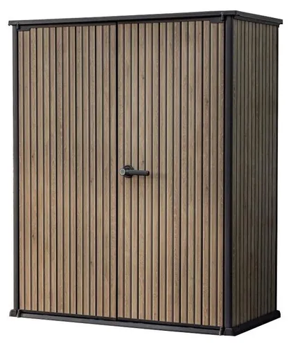Keter Vertical Venetian Werkzeughalter für den Außenbereich, ideal für den Garten, Holzoptik mit Latten, 140 x 73,6 x 170,4 cm, 1400 l