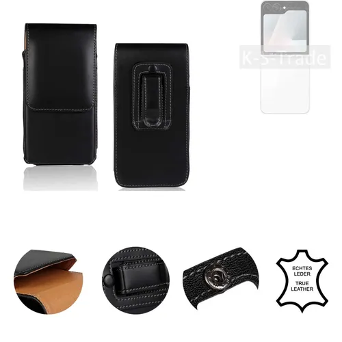 Echtleder Gürteltasche Schutzhülle für Samsung Galaxy Z Flip7 FE schwarz Case