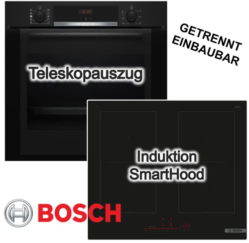 Herdset BOSCH Backofen Hydrolyse Teleskop + Induktionskochfeld Booster 60cm NEU