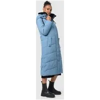Navahoo Damen Wintermantel - Warmer Steppmantel mit abnehmbarer Kapuze in Powder Blue, Gr. M - Funktionsjacken: Eleganter, extralanger Puffermantel mit kuscheligem Kunstfellkragen, wind- und wasserabweisend, ideal für kalte Wintertage.
