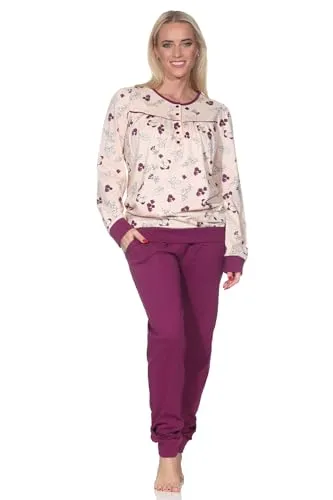 Normann Damen Langarm Schlafanzug Pyjama in Apricot, Größe 44-46 - Eleganter Langarm Pyjama mit Knopfleiste für einfaches An- und Ausziehen. Bündchen sorgen für optimalen Sitz und Tragekomfort. Oeko-Tex zertifiziert und pflegeleicht bei 60 Grad.