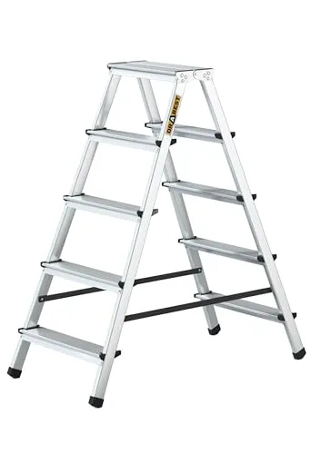 DRABEST Klappleiter 2 x 5 Stufen – Leichte Aluminium Trittleiter - Klappstufen mit 125 kg Tragkraft, rutschfesten Standfüßen und breiten Aluminiumstufen für maximale Sicherheit. Ideal für Fensterputzen und Renovierungsarbeiten.