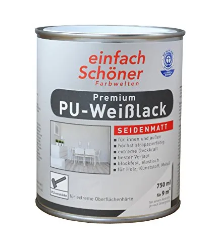 einfach Schöner 750 ml Premium PU Weißlack, Weiß Seidenmatt wasserverdünnbar