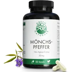 GREEN NATURALS Mönchspfeffer 20mg Hochdosiert Kapseln - Nahrungsergänzungsmittel mit hochdosiertem Mönchspfeffer, vegan, laktose- und glutenfrei. 180 Kapseln für 6 Monate, ideal zur Unterstützung des Wohlbefindens.
