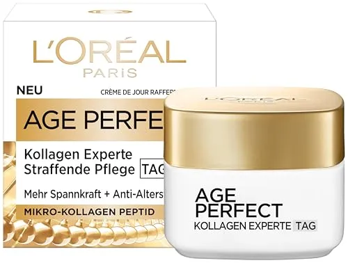 L'Oréal Paris Age Perfect Pro-Kollagen Experte Tagescreme 50 ml - Tagescreme für reife Haut, mit Kollagen-AS-Fragmenten für mehr Straffheit und einem Melanin-Block zur Reduzierung von Altersflecken. Intensive Feuchtigkeit für elastische, strahlende Haut.