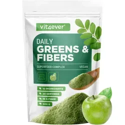 Daily Greens & Fibers - Grüner Apfel, 600 g - Sandalen für den gesunden Lebensstil: Vit4ever Daily Greens & Fibers vereint 10 Superfoods in einem erfrischenden Green-Apple-Drink – ideal für deine Verdauung und einen frischen Start in den Tag.