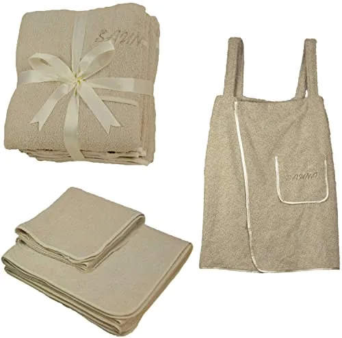 EXKLUSIV HEIMTEXTIL Sauna Set 3-Teilig Frottee Saunakilt Damen beige - Saunatücher Set aus 100% Baumwolle, inklusive Saunakilt, Saunatuch und Handtuch. Besonders saugfähig mit Frottee 500 g/m² für höchsten Komfort.