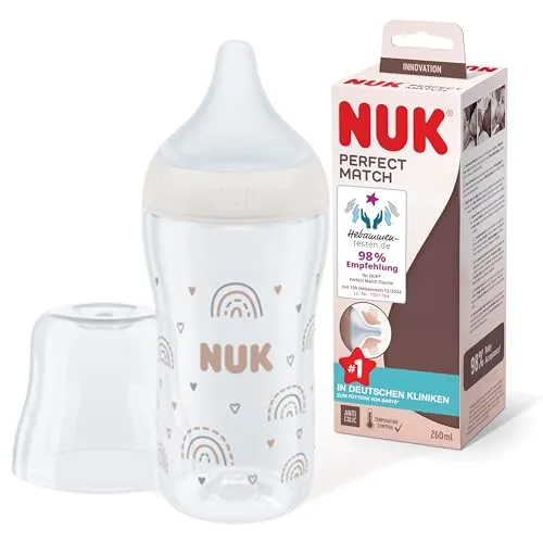 NUK Perfect Match Babyflasche | Ab 3 Monate | Passt sich dem Baby an | Temperature Control | Anti-Colic | 260 ml | BPA-frei | Silikontrinksauger, Medium | Regenbogen