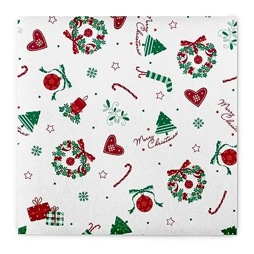 Sovie HOME Serviette Dreams in Rot-Grün aus Linclass® Airlaid, Einweg Weihnachtsserviette stoffähnlich, ideal für Advents- & Weihnachtsfeiern, 40x40cm, 12 Stück