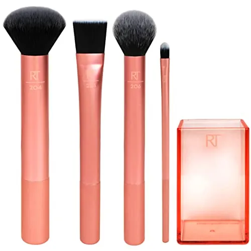Real Techniques Flawless - Basis Pinsel-Set, 4-teilig - Gesichtspinsel-Set für makellose Ergebnisse, inklusive Konturen-, eckigem Foundation-, Detail- und Buffing-Pinsel. Langlebig und leicht zu reinigen für eine perfekte Foundation-Anwendung.
