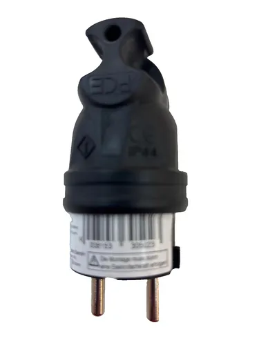 Schutzkontakt-Stecker Vollgummi gewinkelt IP44 schwarz - Schutzkontaktstecker mit Knickschutz, ideal für den Einsatz im Außenbereich dank IP44-Schutzklasse.