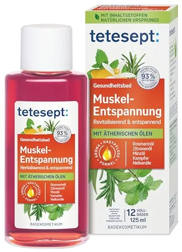 tetesept Muskel-Entspannung Bad – 1 x 125 ml – Gesundheitsbad mit ätherischen Ölen – Entspannender Badezusatz nach körperlicher Anstrengung