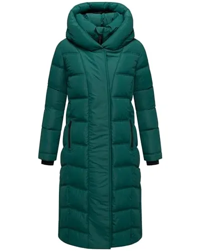 Navahoo Steppmantel Engelsfeder XIV - Langer Wintermantel in grün mit innenliegenden Rucksackträgern, ideal für aktive Outdoor-Aktivitäten, wasser- und windabweisend für optimalen Schutz.