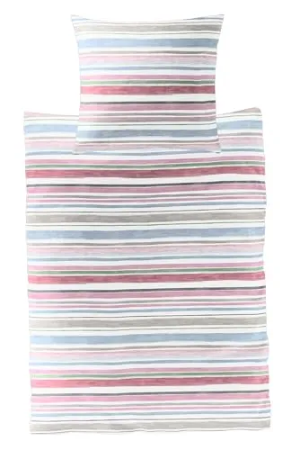 Bierbaum Seersucker Bettwäsche Streifen Mauve 100% Baumwolle 155x220 + 80x80 cm