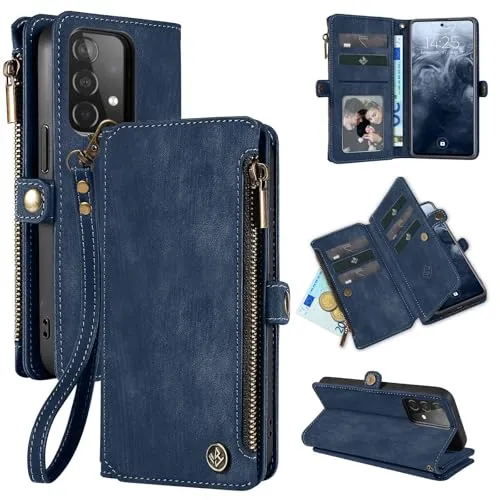 LBH Handy Hülle für Samsung Galaxy A52 / A52 5G / A52s 5G Klapphülle RFID Schutz Wallet Geldbeutel Geldbörse Cover Case Flipcase Kartenfächer Geldfach Münzfach Blau