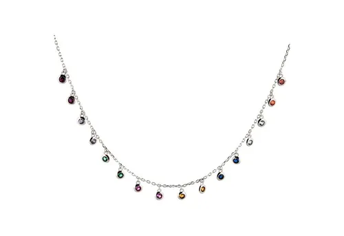 Schöner-SD Collier Silberkette mit bunten Zirkonia Anhängern - Modisches 925 Silber Collier mit verstellbarer Länge und vielen mehrfarbigen Zirkonia Anhängern, ideal für jeden Anlass.