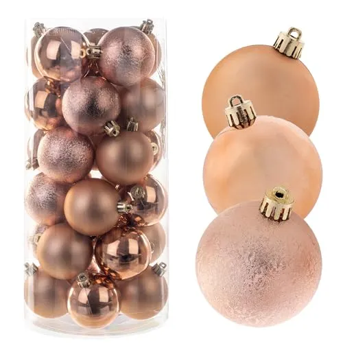 KADAX Weihnachtskugeln aus Kunststoff, Set aus 30 Kugeln, Christbaumkugeln, Weihnachtsbaumkugeln, Baumkugeln, Christbaumschmuck, Weihnachtsdeko (Kupfer)