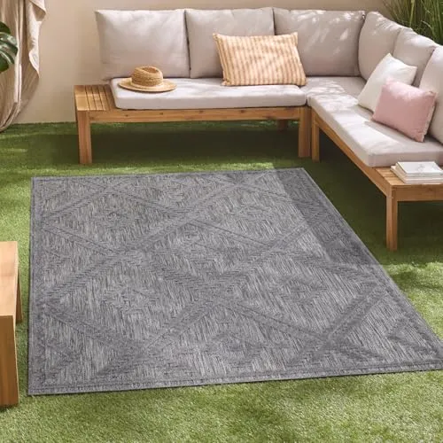 Wetterfester In-& Outdoor Teppich 150x150 cm - 3D-Effekt Rauten-Muster - Teppichbeläge für Innen & Außen, wetterfest und pflegeleicht. Der 3D-Effekt sorgt für einen modernen Blickfang und passt perfekt auf Balkon, Terrasse oder im Flur.