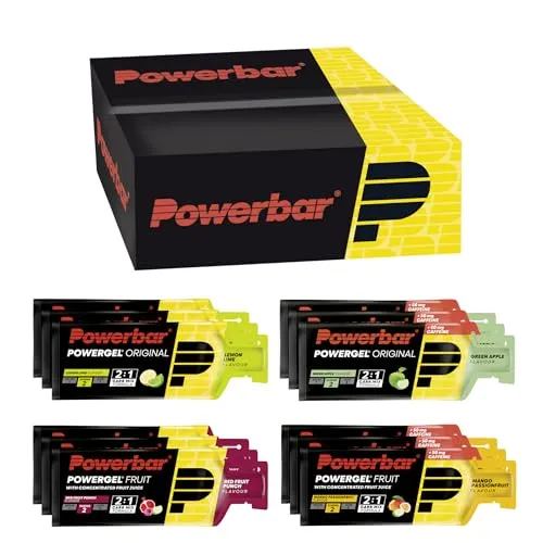 Powerbar PowerGel Multiflavour Box - 12x41g - Energie für Sportler - Optimale Energie mit 2:1 Kohlenhydratverhältnis aus Glukose und Fruktose. Ideal für Laufen, Radfahren und Triathlon. Vegan und auf verbotene Substanzen getestet. 12 Gel Beutel in innovativer Verpackung.