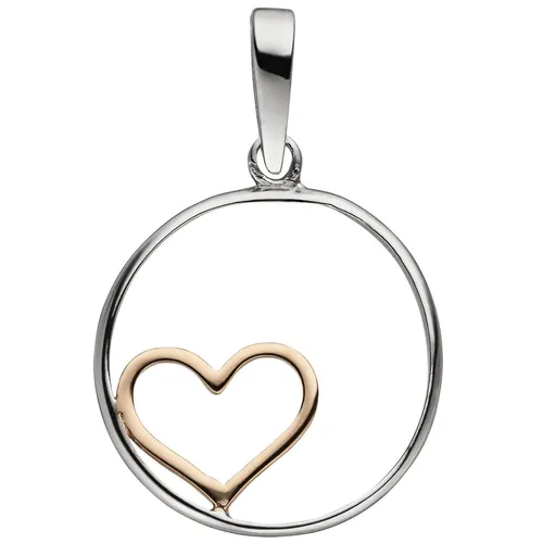 Bicolor Herzanhänger aus 925 Silber im Kreis Ø 16mm - Eleganter Herzanhänger aus teilvergoldetem Sterlingsilber, ideal für Damen. Perfekt als Geschenk oder für den eigenen Schmuckschatz, verleiht jedem Outfit einen Hauch von Stil.