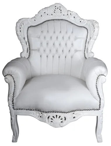 Sessel Barock Weiss Armlehnstuhl Antik Stuhl Rokoko Armlehnsessel Kaminsessel