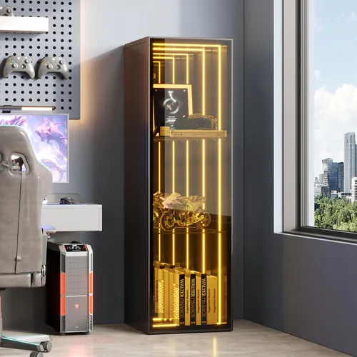 MODFU Glasvitrine Highboard mit LED und verstellbaren Einlegeböden