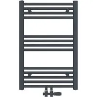 Emke Handtuchheizkörper 750x500 mm Anthrazit - Stylischer Handtuchheizkörper mit 291W Wärmeleistung, ideal für schnelles Trocknen von Handtüchern. Robuste Bauweise aus kohlenstoffarmem Stahl für lange Lebensdauer und gleichmäßige Wärmeverteilung.