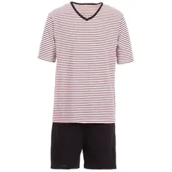 Henry Terre Schlafanzug Pyjama Set Shorty - V-Neck rot 4XL