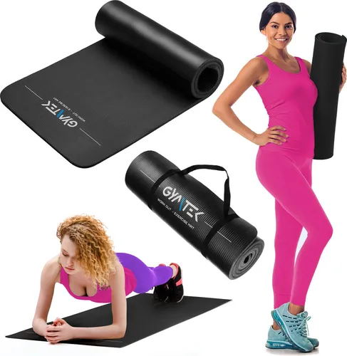 Gymtek® Gymnastikmatte 1,5cm - 180x61cm - Trainingsmatte für Pilates, Yoga & Fitness - rutschfeste Yogamatte - Schwarz