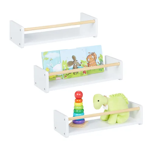 Kinderregal 3er Set - Wandregal für Spielzimmer - Regale & Aufbewahrung – 3 praktische Wandregale in Weiß, ideal für Bücher und Spielzeug, platzsparend und einfach zu montieren.