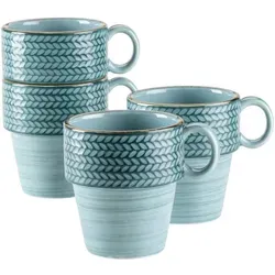 MÄSER Kaffeebecher 35 cl BLAU 4-er Set - Thermobehälter aus langlebigem Durable Porzellan, mikrowellengeeignet und spülmaschinenfest – perfekt für stilvolle Kaffeemomente.