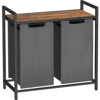 Vasagle Wäschekorb 73x33x72 cm in Braun-Grau - Wäschekorb mit 92 l Kapazität, 2-Fach-Design zur Wäschetrennung und zusätzlicher Ablage für Waschmittel. Ideal für Bad, Waschküche oder Schlafzimmer.