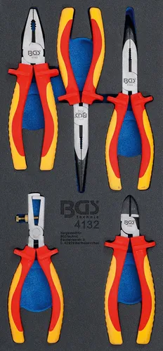 BGS 4132 VDE-Zangen-Satz 5-tlg. - Zangen-Sets für die Werkstatt, inklusive abgewinkelter Telefonzange für präzises Arbeiten und Sicherheit durch VDE-Isolation.
