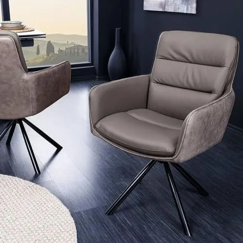 LEBENSwohnART Drehstuhl Charles III in Taupe - Bequem & Retro - Drehstuhl mit 360°-Funktion und Taschenfederkernpolsterung für höchsten Sitzkomfort. Robuste Materialien und elegantes Design machen ihn zum idealen Möbelstück für Ihr Zuhause. Maße: 58x88x66cm.